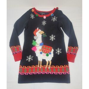 33 Degrees Ugly Christmas Sweater Llama Womens Small. Tunic‎ Black Vintage
